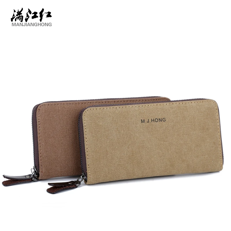 New Long Design Man Canvas Wallets Card Zipper Clutch