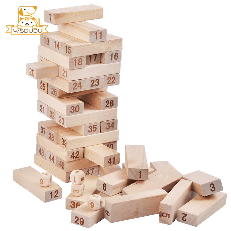 

48pcs Piles High Building Blocks Jenga Pumping Wooden Stacking Layers Wood Domino Desktop Board Game For Adult Kids Party Gifts
