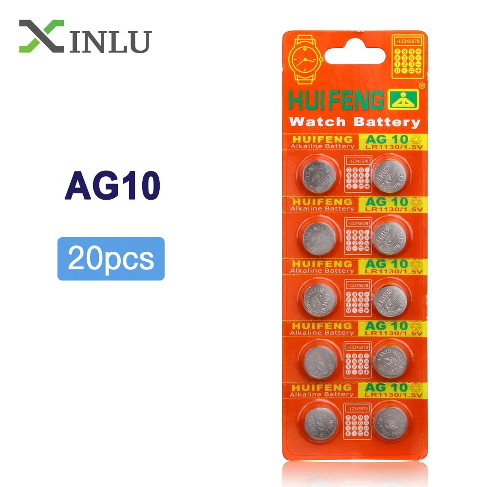 

20pcs/Lot=2pack AG10 LR1130 389 LR54 SR54 SR1130W 189 L1130 Button Cell Coin Battery for Watch, AG10 lr1130 celular Batteries
