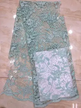 

African Lace Fabric 2019 High Quality Blue Lace Fabric French Nigerian Lace Fabric 3d Embroidery Sequins Wedding Lace(7-19