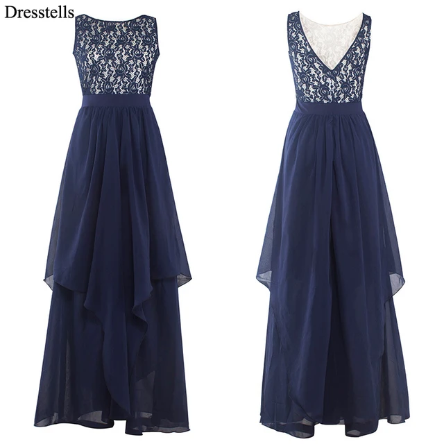 Dresstells Long Navy Blue Prom Dresses Sleeveless Chiffon Ombre
