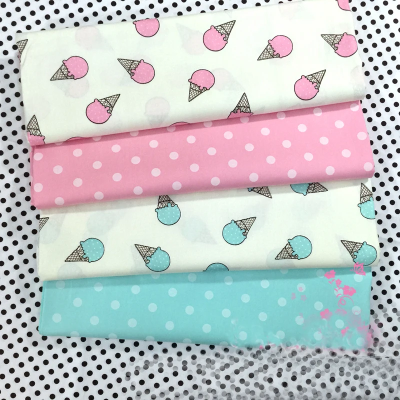 

Pink Blue Ice-cream Dot Printing Cotton Fabric for Patchwork Diy Sewing Craft Tilda Doll Cloth Telas Tissue Bedding Textile