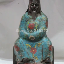 Bi00776 " Китайский Бронзовый перегородчатая эмаль синий одежда Лотос Pier Гуань Гун статуя