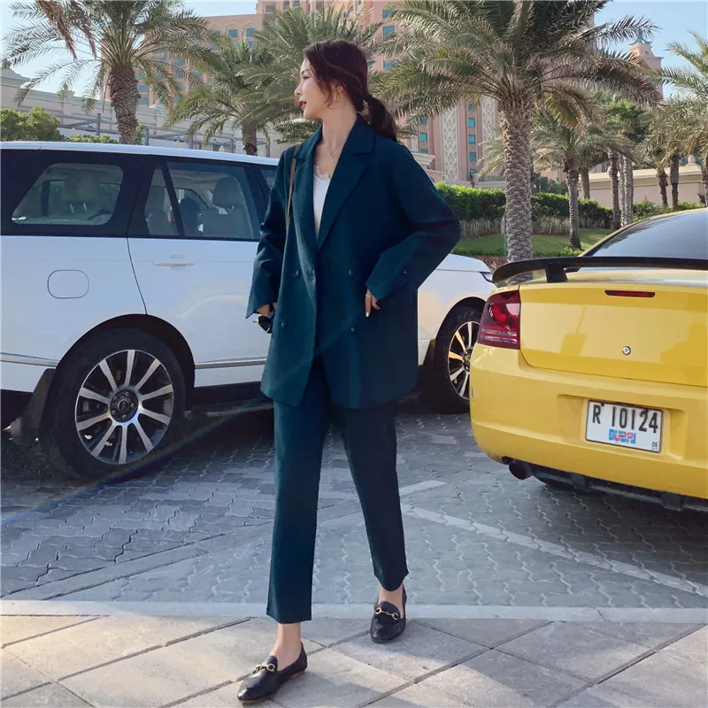 Trendy women's suit women's fashion double-breasted loose casual jacket trousers set two-piece women's business formal suit
