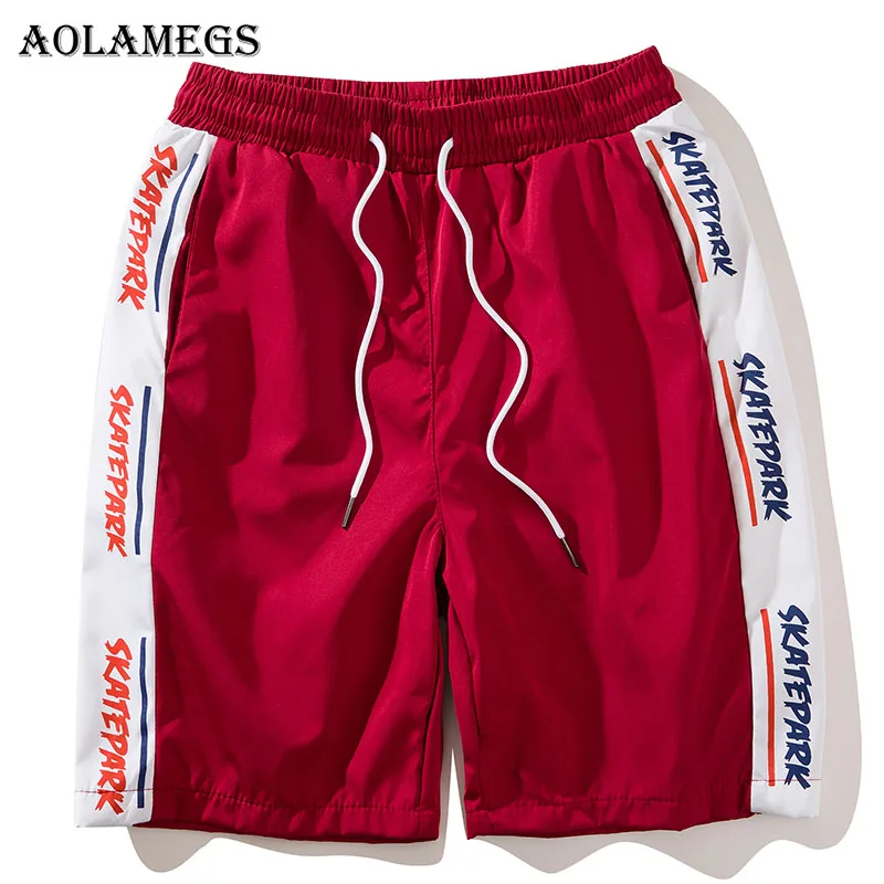 

Aolamegs Shorts Men Letter Block Print Bermuda Beach Knee-length Shorts Hip Hop Elastic Waist Mens Sweatpants Summer Streetwear