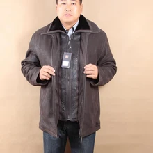 Зимние для мужчин из натуральной яловой кожи пальто для отца съемный овечий мех воротник шерсть мягкий папа Куртка XXXXXXL 5XL 6XL