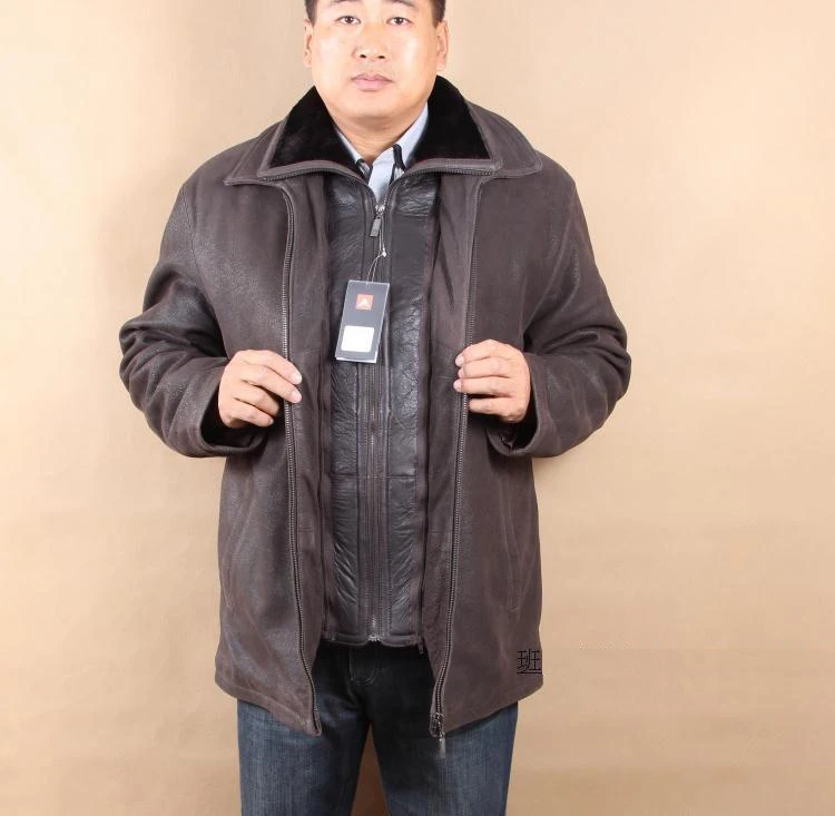 

Winter Men's Genuine Real Cowhide Leather Coat for Father Detachable Sheep Fur Collar Wool Padded Daddy's Jacket XXXXXXL 5XL 6XL