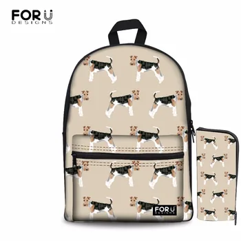

FORUDESIGNS Women Canvas Backpack Wire Fox Terriers Pattern for Teenage Girls Preppy Style Back To SchoolBag Bagpack Mochila