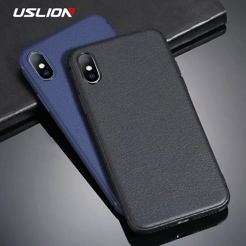 

USLION Retro Solid Color PU Leather Phone Case For iPhone X Silicone Cases For iPhone 7 8 6 6S Plus Fashion Soft TPU Back Cover