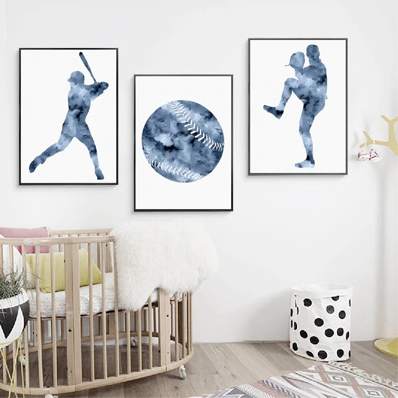 

Sports Baseball Decor Canvas Art Prints Home Modern Posters , Watercolor Baseball Art Painting Picture Boys Room Wall Decoration