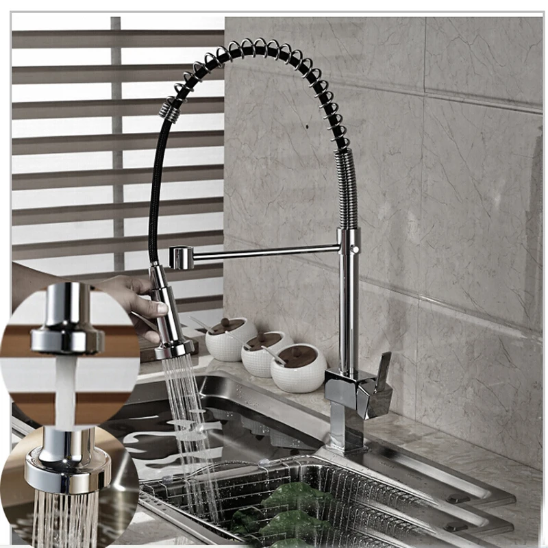 

Luxury Dual Sprayer Kitchen Faucet Swivel Spout Vanity Vessel Sink Mixer Tap Spring Faucet Chrome Finish
