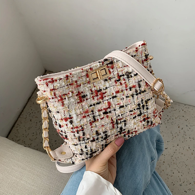 

autumn New Tide Colorful Small Fairy Bag Portable Chain Bucket Bag Casual Wild Single Shoulder Bag Diagonal handbag Crossbody ba