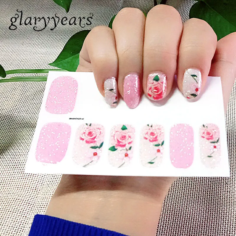 

glaryyears 1 Sheet Glitter ZJ-YS Nail Art Decoration Full Cover Wraps Decal Beauty Rose Flower Nail Sticker Manicures Tips Candy