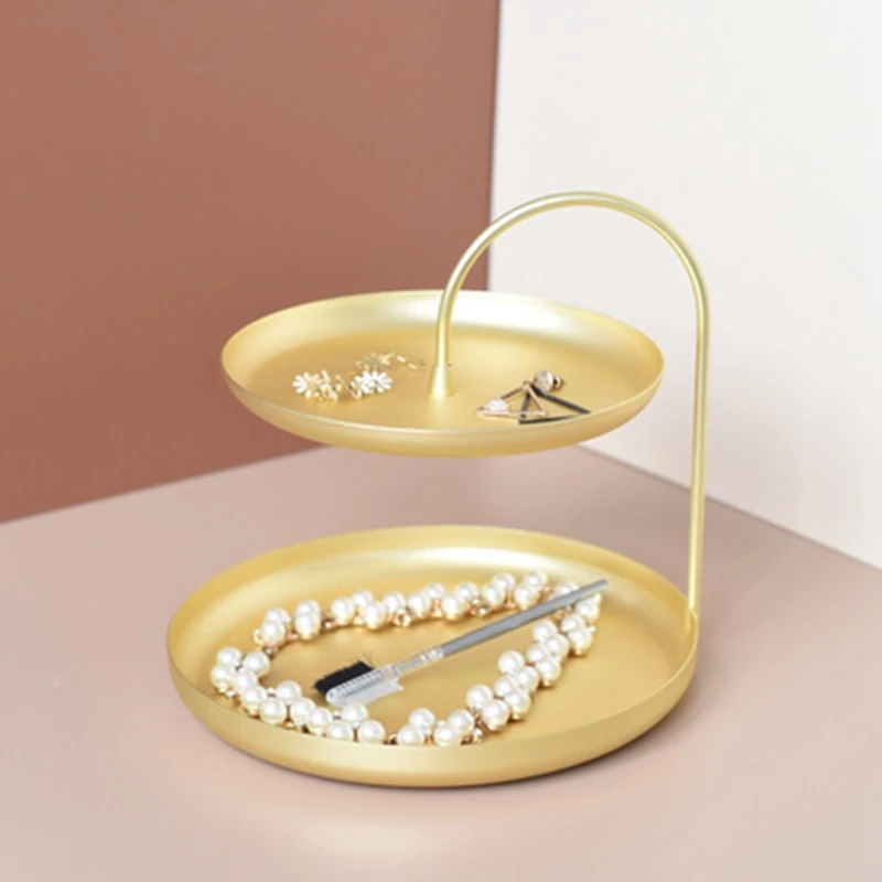 Two Tier Metal Storage Tray For Jewelry Necklace Bracelet Earring Hallway Key Holder Dressing Table Organizer | Дом и сад