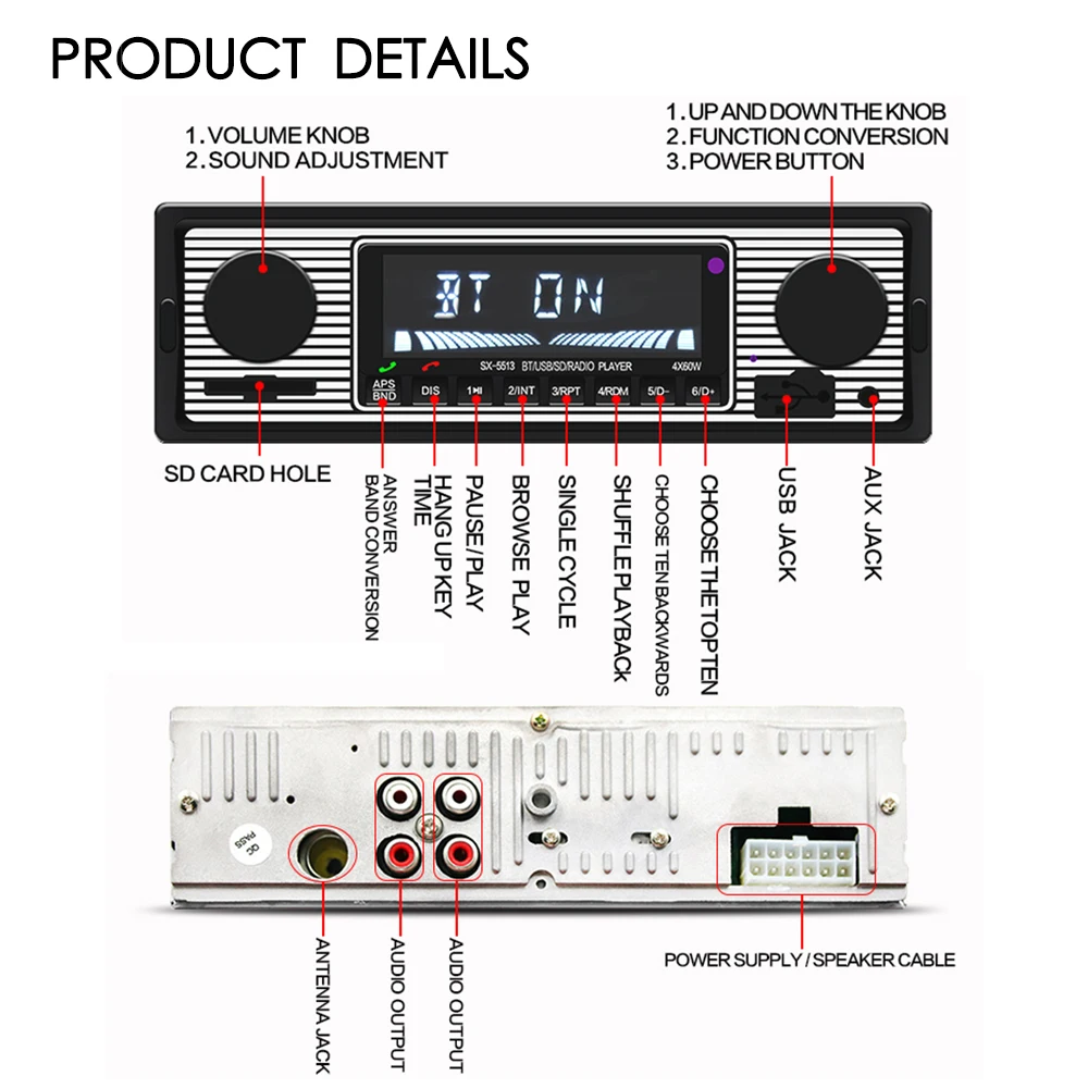 Bluetooth Авто Радио 1DIN стерео аудио MP3 плеер FM радио приемник Поддержка Aux вход SD USB MMC+ пульт дистанционного управления DC 12 В