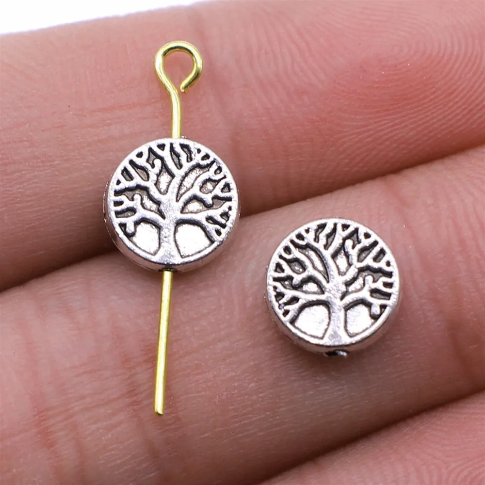 

WYSIWYG 20pcs/lot Charms Round Tree Beads 9mm Antique Silver For Jewelry Making Accessories