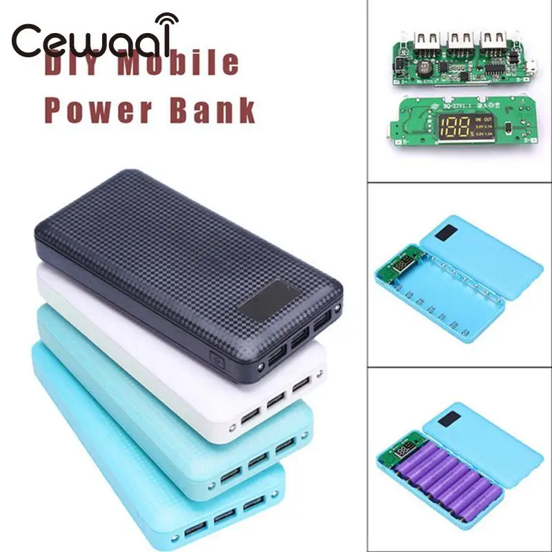 

Cewaal 18200mAh DIY Battery Charger Box Power Bank Case 7*18650 LED Diaplay 3 USB Charging Mobile Phone Overshoot Protection