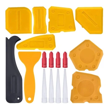 

17 Pieces Caulking Tool Kit Silicone Sealant Finishing Tool Grout Scraper Caulk Remover And Caulk Nozzle And Caulk Caps(Yellow