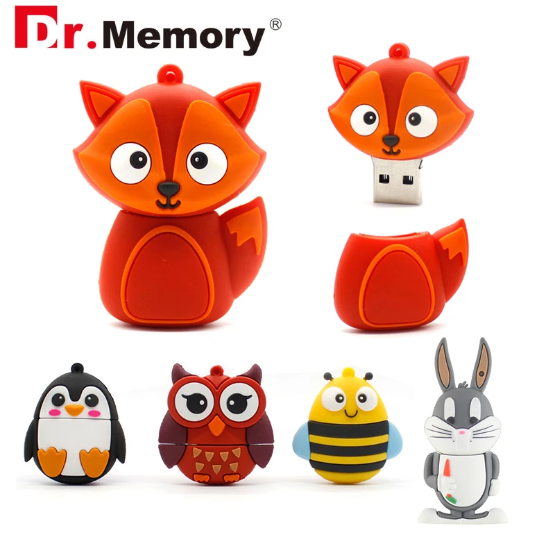 Мультяшные USB флэш накопители 4 ГБ 8 аниме лиса Кот Кролик милые Подвески 32 Гб 16