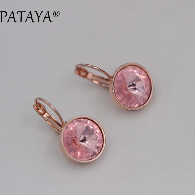 PATAYA, новинка, RU, хит, изысканные серьги с кристаллами, 585, розовое золото, AB, разноцветные, очаровательные ювелирные серьги, женские, Круглые, висячие серьги