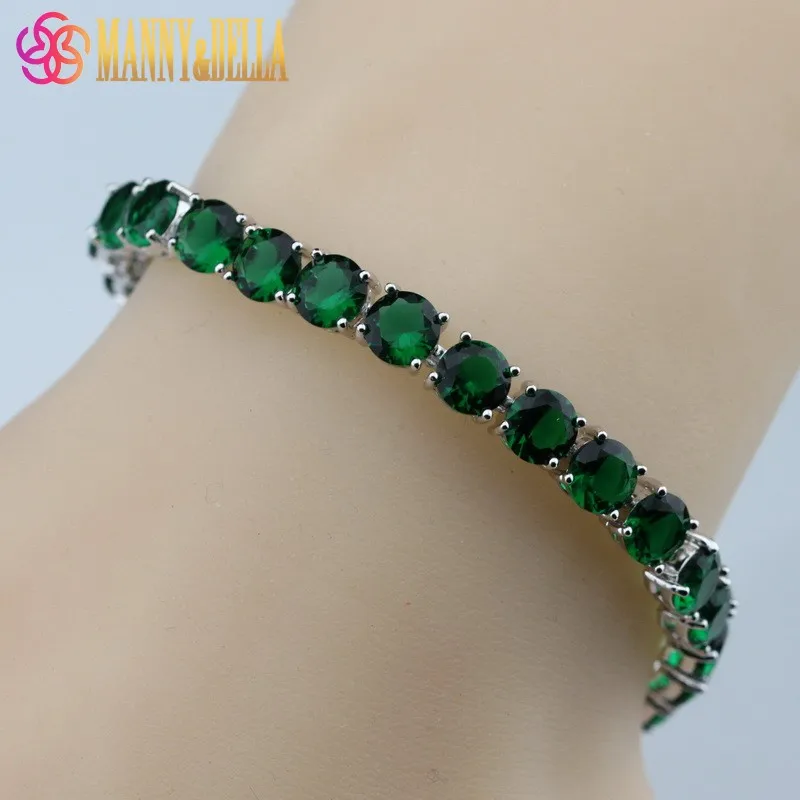 

925 Sterling Silver Now Hot Selling Round Green Created Emerald Bracelet Health Fashion Jewelry For Women Free Jewelry Box