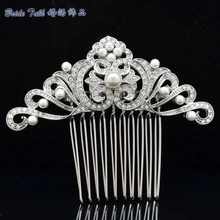 Bridal Hair Accessories Wedding Hair Comb Rhinestone Crystal Simulated Pearls Flower Leaf Hair Comb Bridesmaid Jewelry 4144R