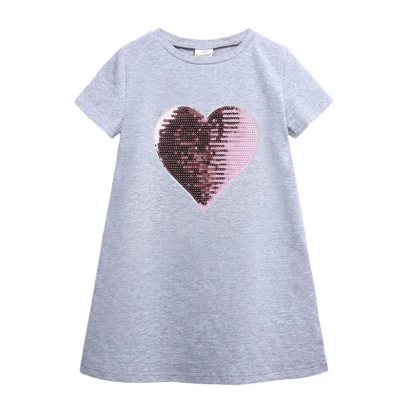 

Baby Girl Summer Simple Dress Love Sequin Solid Color T-shirt Dress Toddler Kid Girl Cotton Dress Princess Dress