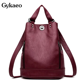 

Gykaeo Women's Backpack Summer Casual Large Capacity Travel Backpacks Female Soft Leather Comfortable School Backpack Sac A Dos
