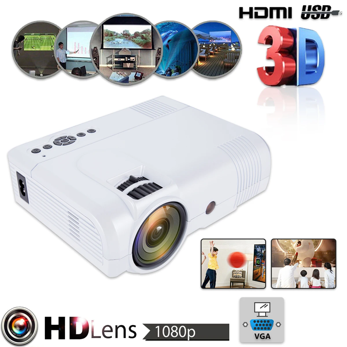 3D 1080P Mini Projector Full HD L8 3000 lumens LED Cinema Video Digital HD Home Theater Projector with AV Cable Power Cable 3D 1080P Mini Projector Full HD L8 3000 lumens LED Cinema Video Digital HD Home Theater Projector with AV Cable Power Cable
