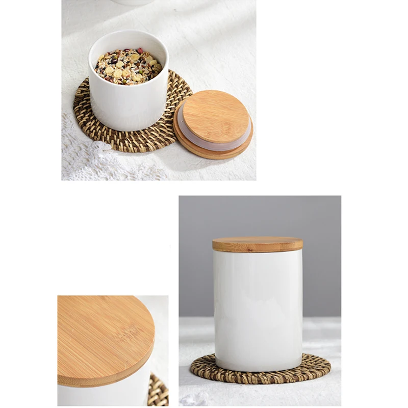 New-Food Storage Jar,Ceramic Food Storage Jar with Airtight Seal Bamboo Lid Modern Design White Ceramic Food Storage Canister