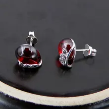 925 Серебряное сердце серьги Природный Желтый Камень S925 стерлингового серебра букле d'oreille серьги стержня для Для женщин Красный кубический циркон