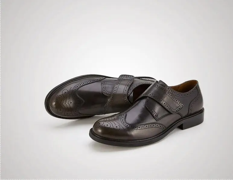 Shoes Men smart casual genuine leather dress shoes handmade carved Hook&Loop brogue shoes pointed toes male classical shoes