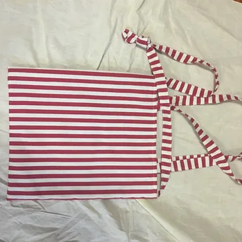 

Brand New Original Cotton Canvas Student Shoulder Messenger Bag 3 Straps Red White Striped S074 Red Red