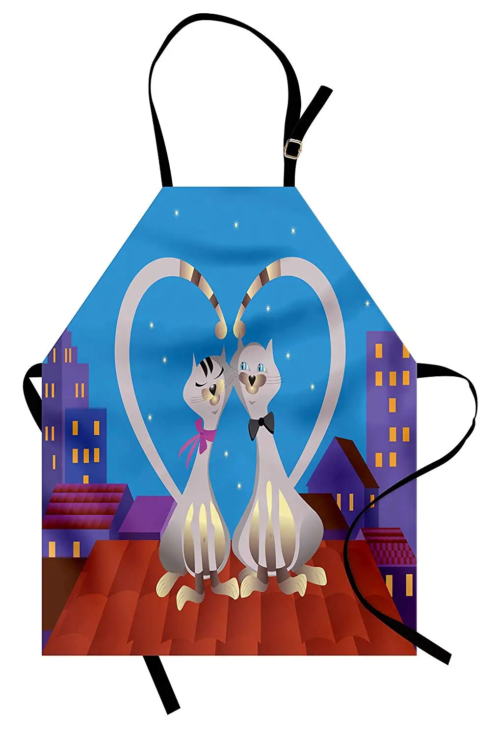 City Love Apron 3D Illustration of Lover Cats Forming a Heart Shape with Long Tails on the Roof Kitchen Bib Cooking Baking | Дом и сад