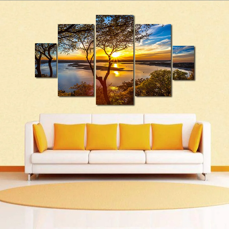 

Poster HD Prints Modern Wall Art Canvas for Living Room 5 Pieces Sunset Tree Landscape Pictures Decor Forest Painting