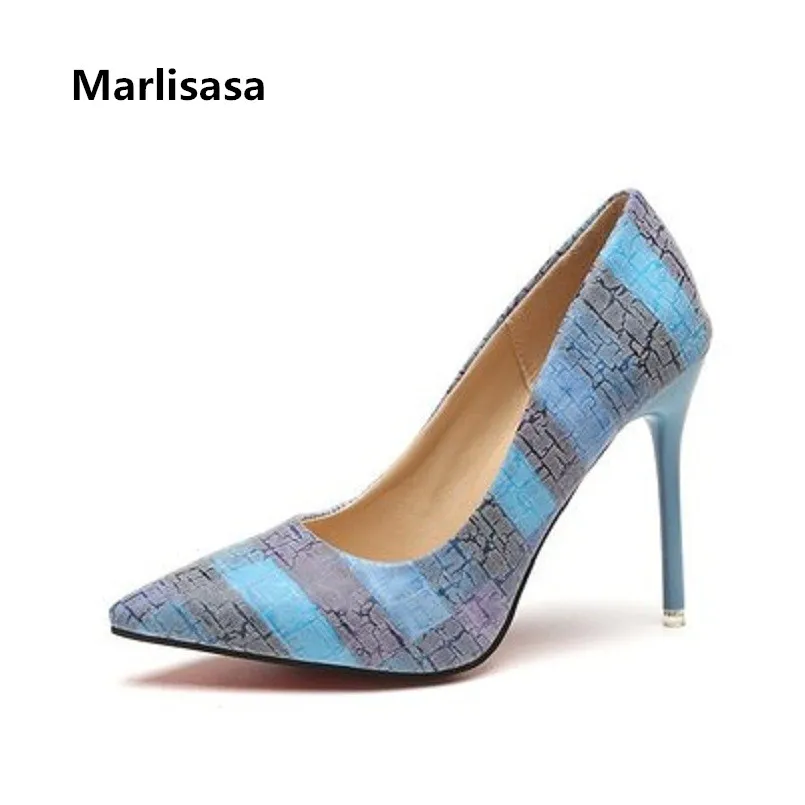 

Marlisasa Women Cute Comfortable Pu Leather Slip on High Heel Pumps Lady Casual Blue Shoes Cool Shoes Femmes Hauts Talons F615