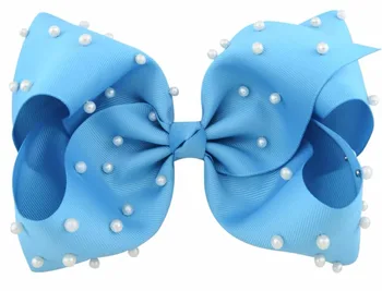 

free shipping 12pcs 8" Large pearl boutique Bow With Hair Clip big hair bows Girls Kids Handmade Hair Bow Hair Accessories