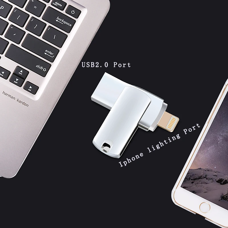 OTG USB флэш накопитель для iPhone 16 ГБ 32 64 с разъемом Lightning на металлический U диск HD