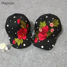 Бейсболки женские повседневные с вышивкой в Корейском стиле для отдыха Универсальные высококачественные простые женские s женские милые цветы