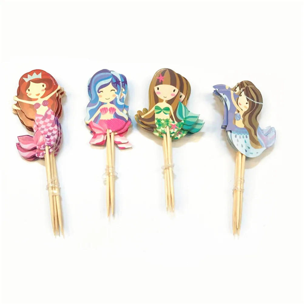 

24pcs Cartoon Mermaid Cupcake Topper Picks Kid Birthday Party Decor Baby Shower Cake Decoration Supplies Wedding Toppers