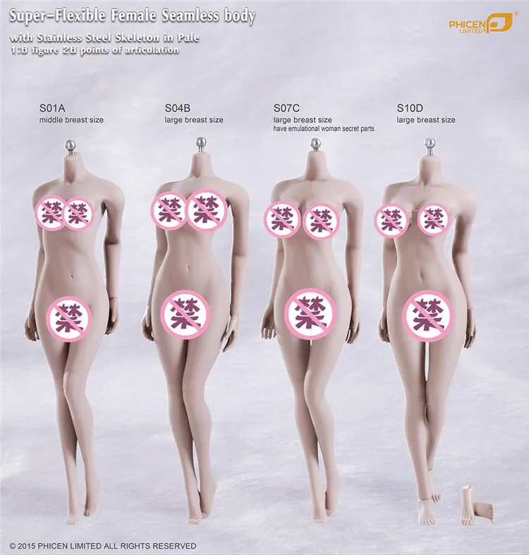 1/6 Female Mid Breast Super Flexible  Figure Model Pale  TBLeague/Phicen 