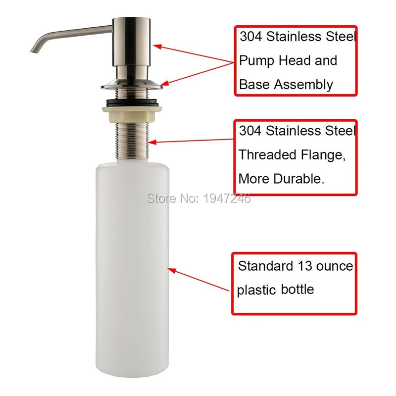 Solid Stainless Steel Brushed Nickel Built In Deck Mount Pump Countertop Kitchen Sink Soap Dispenser Set With 13 Oz Bottle Solid Stainless Steel Brushed Nickel Built In Deck Mount Pump Countertop Kitchen Sink Soap Dispenser Set With 13 Oz Bottle