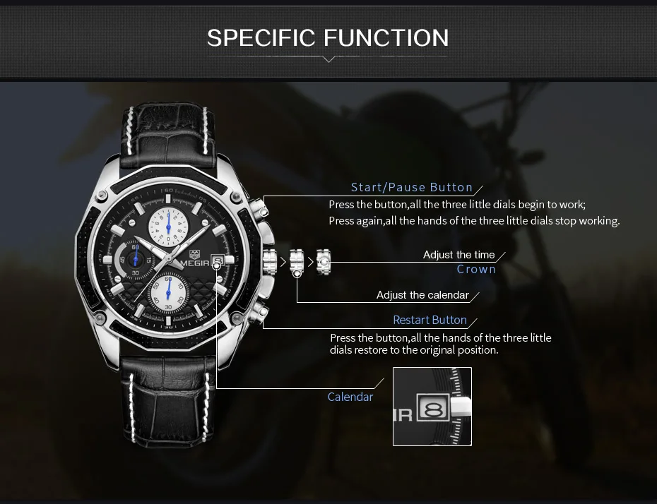 MEGIR Топ бренд оригинальные мужские кварцевые часы военные часы многофункциональные хронограф кожа спортивные часы Relogio Feminino