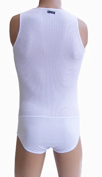Бренд Для мужчин сексуальное нижнее белье Мужской сетки жилет гимнастический костюм черный, белый E665 - Цвет: white