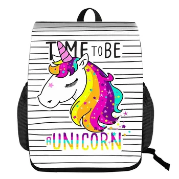 

Cartoon Unicorn Printed School Backpack For Teenager Drawstring Deisgn Female Travel Rucksack Canvas Backpack Lady