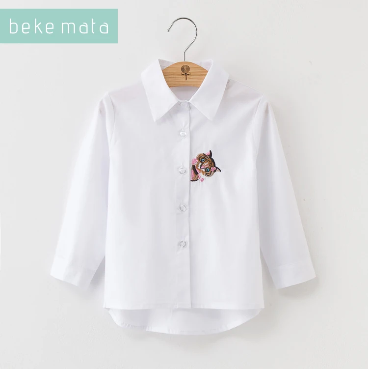 BEKE MATA White School Blouses For Girls Autumn Cartoon Owl Embroidery Kids Girl Shirt Long Sleeve Children's Blouse 3-11Y