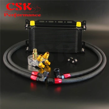 

19 Row Oil cooler w/ Mounting Bracket +176F /80 Deg Thermostat Adapter Hose Kit