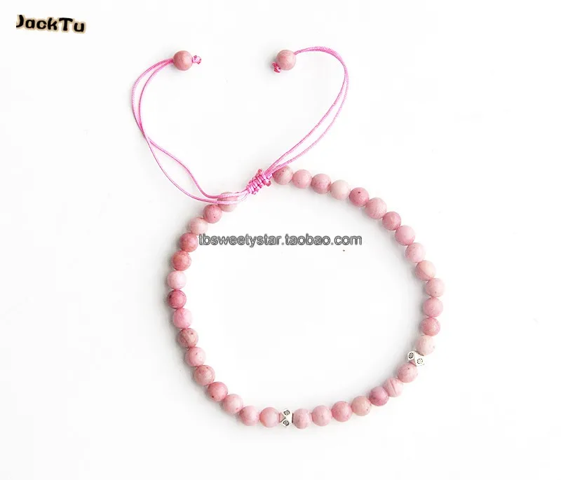 

Rhodochrosite siler parts nylon bracelet for girl