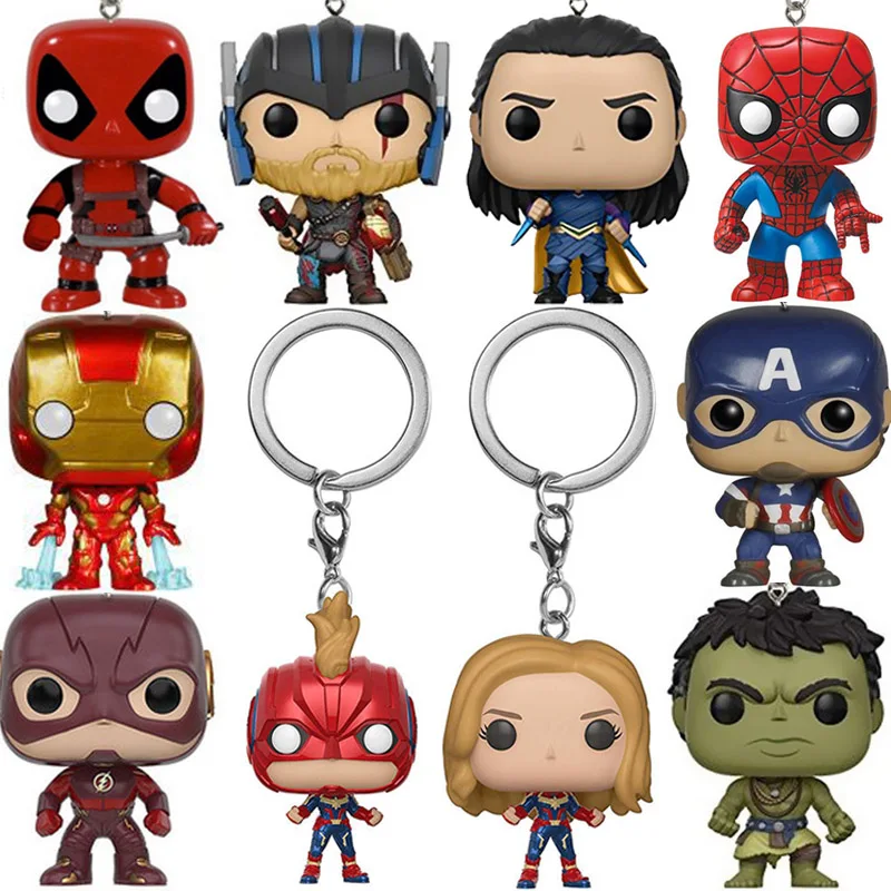

Marvel Action Figure Key Chain Avengers Endgame Captain Marvel Model Key Ring Iron Man Hulk Thor Flash Keychain