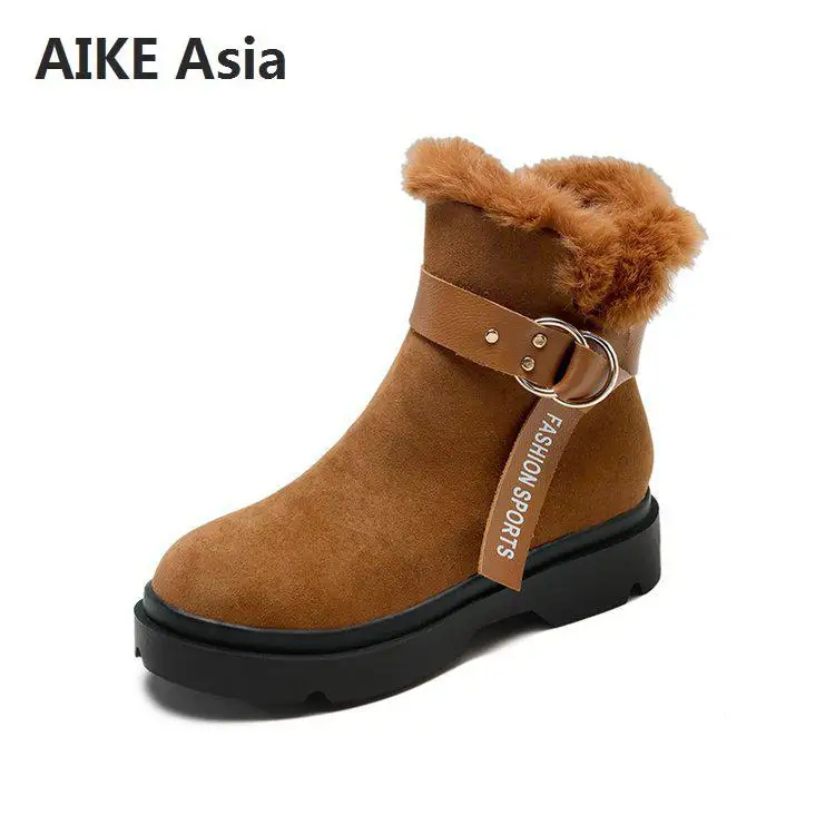 

2018 new snow boots female buckle plus velvet Martin boots autumn and winter Korean version of the wild flat cotton shoes boots